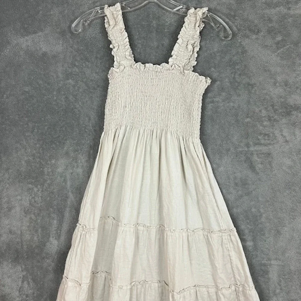Quince 100% European Linen Smocked Midi Dress Womens S Tiered Boho Cottagecore - Picture 7 of 11